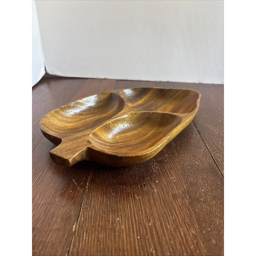 Alii Woods Honolulu Monkey Pod Leaf Shaped 3 Divided Serving Bowl Wood